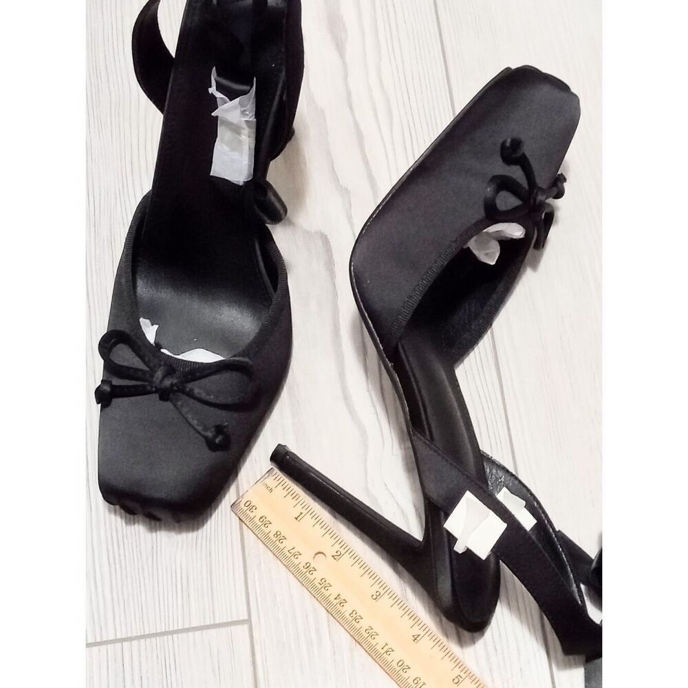 (D-4779) Satin Ballet Shoes Stiletto High Heels Closed Square Toe Sz 8.5 - Picture 4 of 17